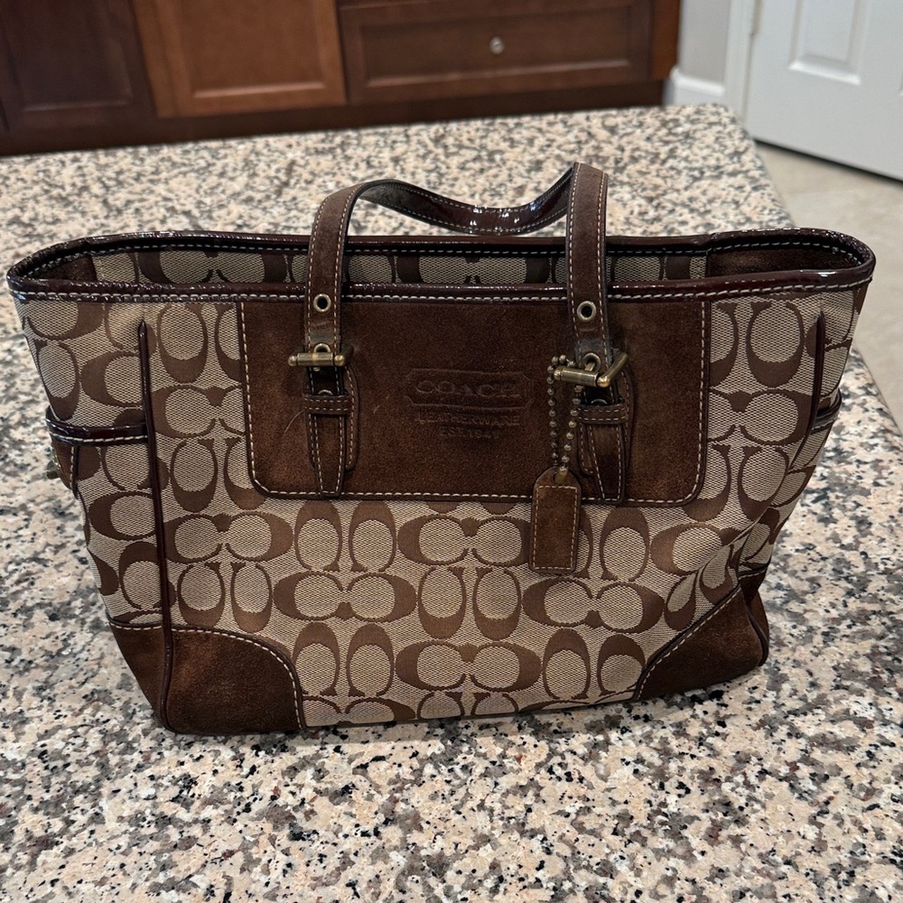 Coach Tan and Brown Signature Tote